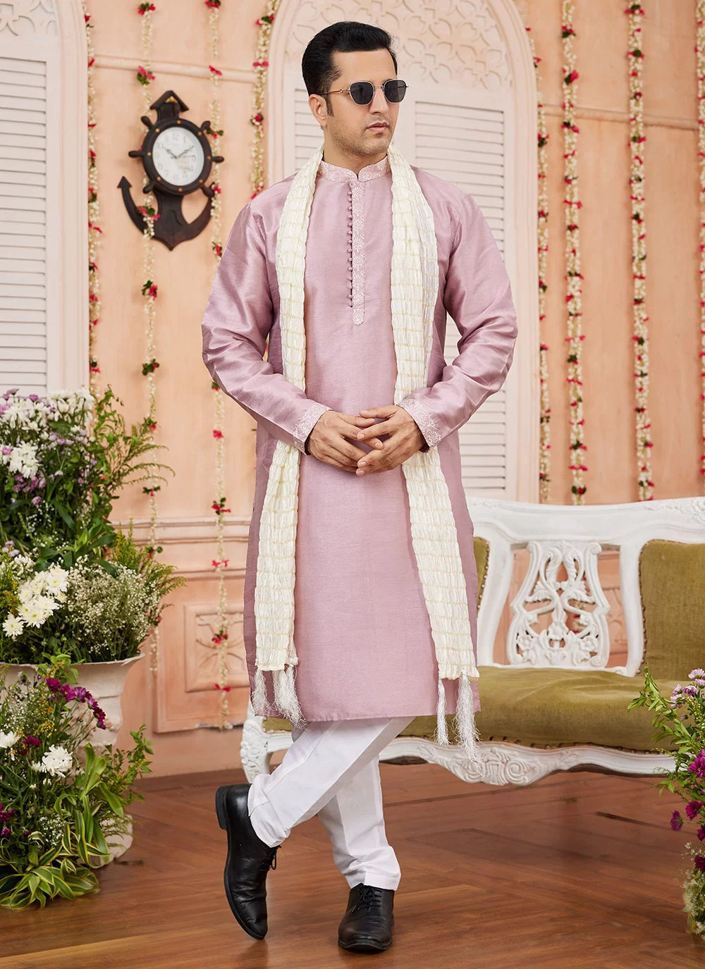 Raivat Ethnic Onion Pink Colour Art Silk Kurta Pajama With Matching Dupatta