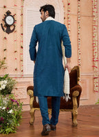 Raivat Ethnic Teal Blue Colour Art Silk Kurta Pajama With Matching Dupatta