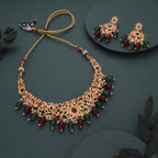 Tehzeeb Creations Gold-Polished Maroon Colour Necklace With Stud