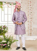 Raivat Ethnic Art Silk Embroidery Work Jacket Set In Onion Pink Colour