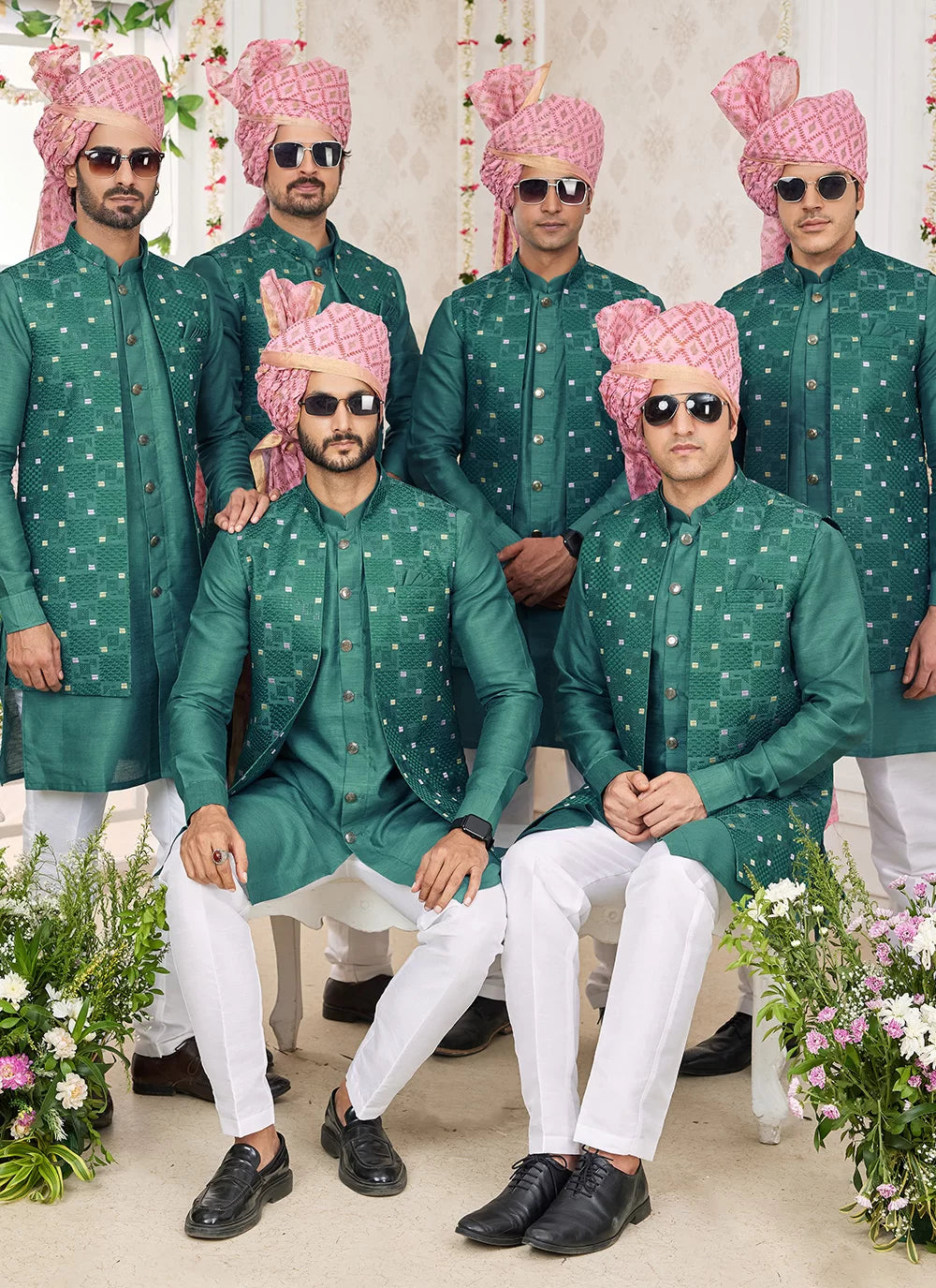 Raivat Ethnic Art Silk Embroidery Work Jacket Set In Green Colour