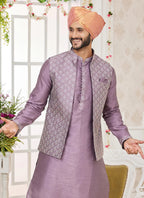 Raivat Ethnic Art Silk Embroidery Work Jacket Set In Dark Onion Pink Colour