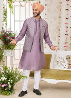 Raivat Ethnic Art Silk Embroidery Work Jacket Set In Dark Onion Pink Colour