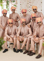 Raivat Ethnic Art Silk Embroidery Work Jacket Set In Peach Colour