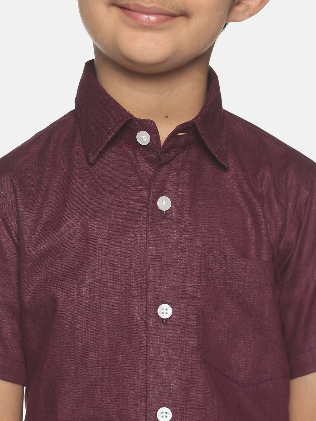 Sethukrishna Boys Maroon & White Solid Shirt with Veshti Set