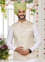 Raivat Ethnic Art Silk Embroidery Work Jacket Set In Off White Colour