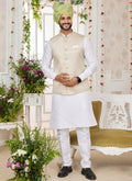 Raivat Ethnic Art Silk Embroidery Work Jacket Set In Off White Colour