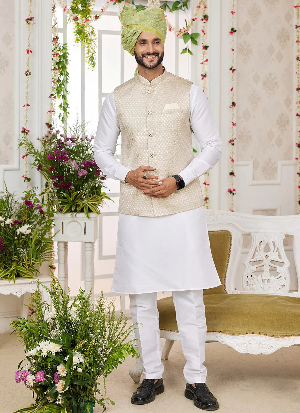 Raivat Ethnic Art Silk Embroidery Work Jacket Set In Off White Colour
