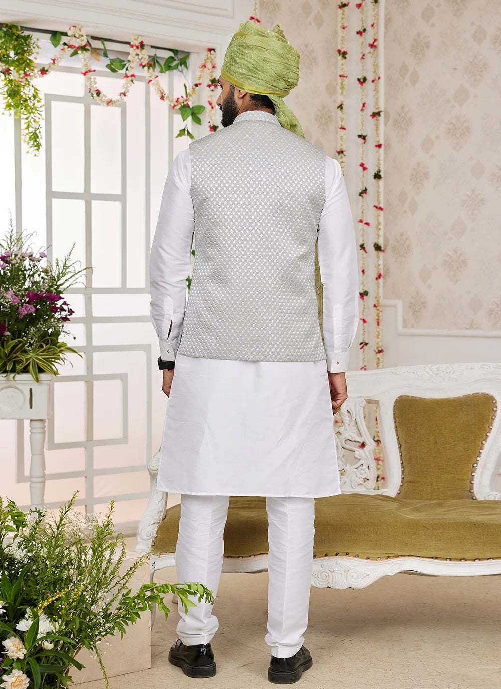 Raivat Ethnic Art Silk Embroidery Work Jacket Set In Grey Colour