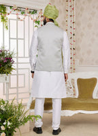 Raivat Ethnic Art Silk Embroidery Work Jacket Set In Grey Colour