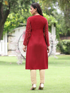 Juniper Women Women's Acrylyc Viscose Jaquard Knit Maroon Printed Straight Festive Kurta - Distacart