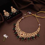 Tehzeeb Creations Gold-Polished Maroon Colour Necklace With Stud