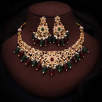 Tehzeeb Creations Gold-Polished Maroon Colour Necklace With Stud