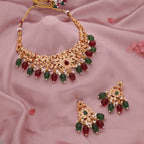 Tehzeeb Creations Gold-Polished Maroon Colour Necklace With Stud