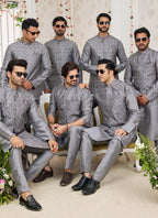 Raivat Ethnic Art Silk Embroidery Work Jacket Set In Dark Grey Colour