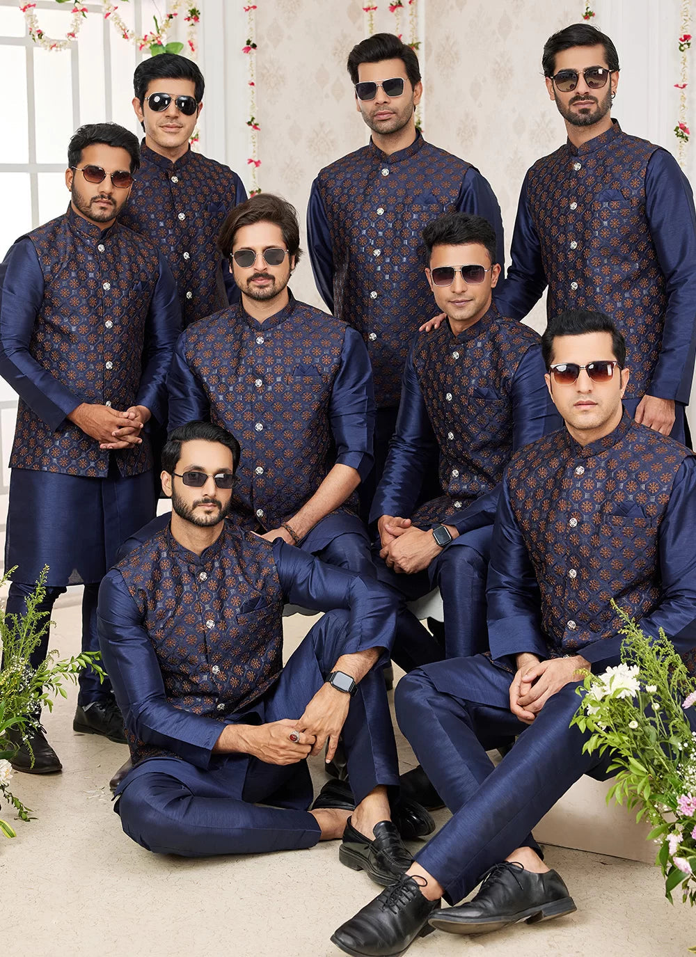 Raivat Ethnic Art Silk Embroidery Work Jacket Set In Blue Colour