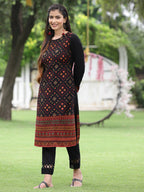 Juniper Women Women's Acrylyc Viscose Jaquard Knit Black Printed Straight Festive Kurta - Distacart