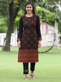 Juniper Women Women's Acrylyc Viscose Jaquard Knit Black Printed Straight Festive Kurta - Distacart