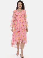 Souchii Pink Floral Printed A-Line Dress For Women - Distacart