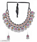 Tehzeeb Creations Women's Multi Colour Meenakari Oxidised Necklace Set
