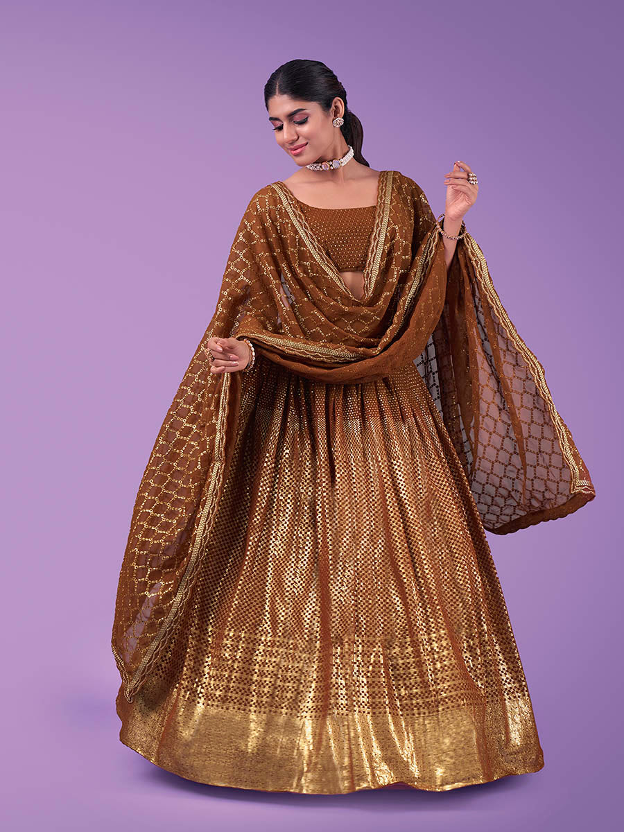Myra Brown Georgette Embroidered Designer Lehenga
