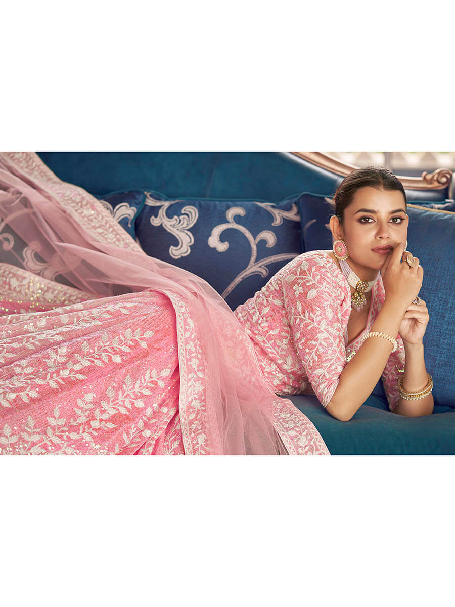 Myra Pink Organza Embroidered Designer Lehenga