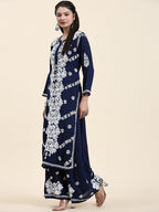 HOUSE OF KARI Ethnic Motifs Embroidered Chikankari Cotton Kurta & Palazzos