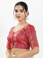 Joban Fashion Pink Brocade Padded Blouse With Sweetheart Neck Elbow Sleeves - Distacart