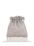 Masq Tan & White Embroidered Potli Clutch - Distacart