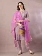 Myshka Women's Multi Printed Cotton Straight Party Kurta Set With Dupatta