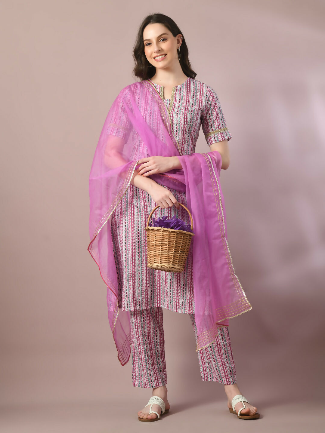 Myshka Women's Multi Printed Cotton Straight Party Kurta Set With Dupatta