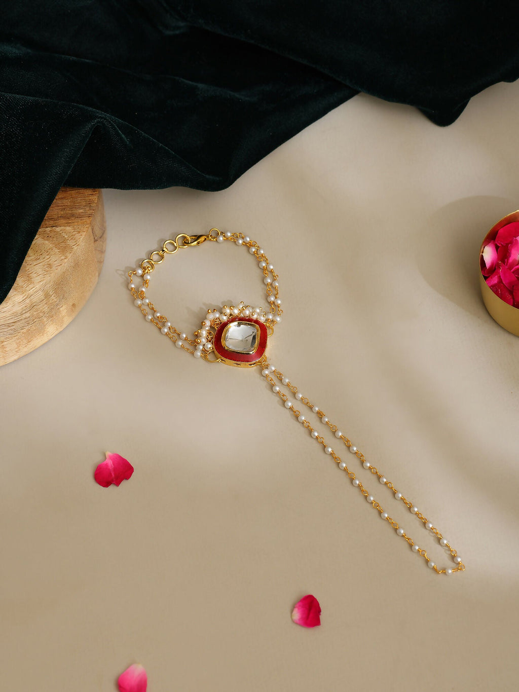 Ruby Raang Gold Red Meenakari Kundan Haath Phool - Distacart