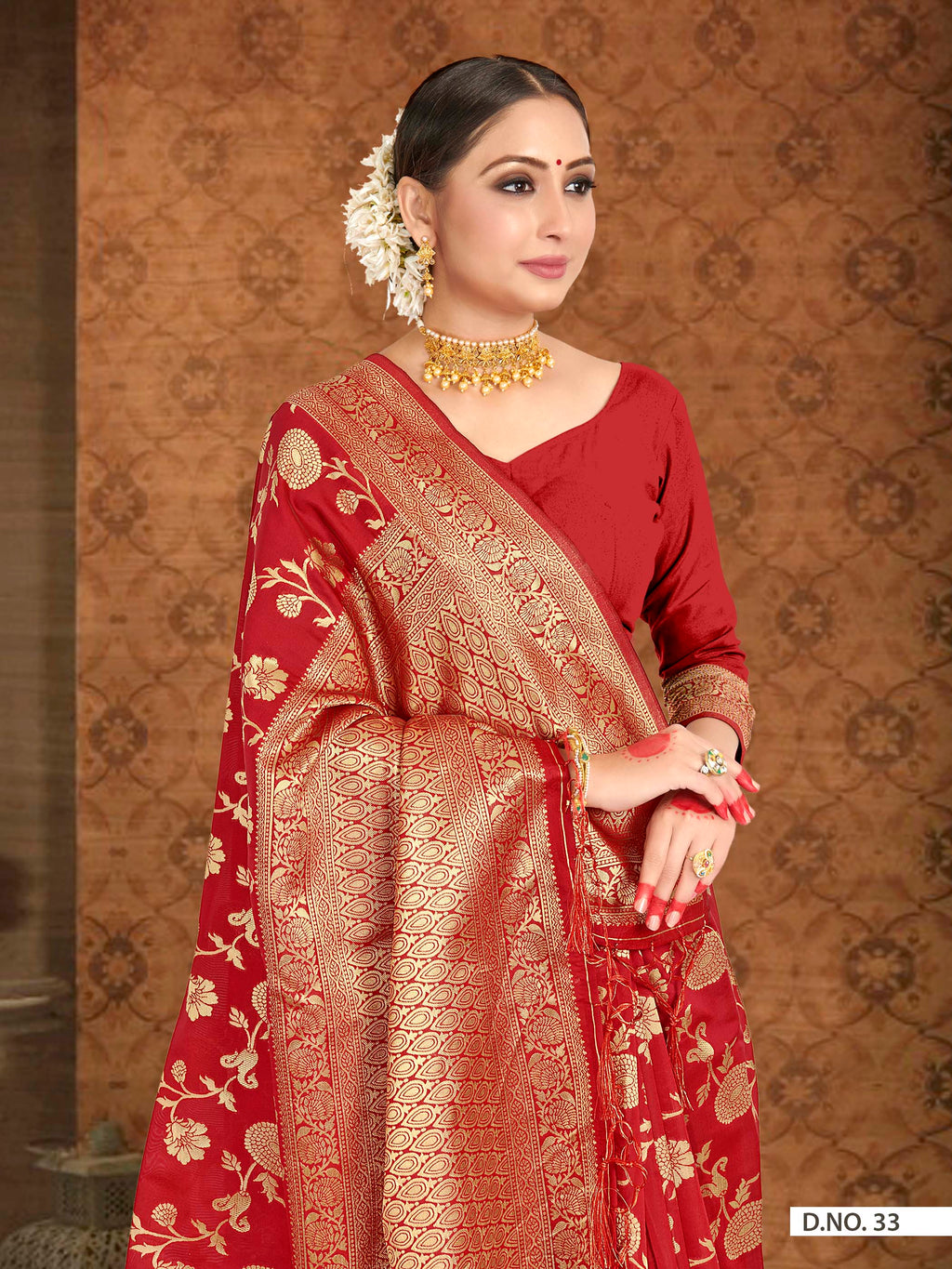 Vardha Crimson Red Woven Banarasi Saree