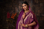 Vardha Mauve Wine Golden Zari Brocade Kanjeevaram Silk Saree