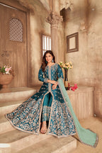 Anaita Teal Embroidered Art Silk Anarkali Suit - Distacart
