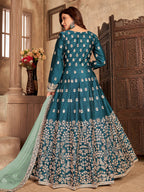 Myra Teal Art Silk Embroidered Anarkali Suit