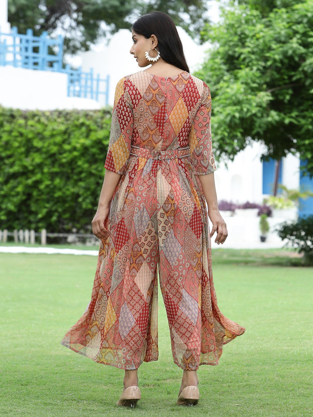 Juniper Multi Chiffon Festive Printed Flared Jump Suit For Women - Distacart