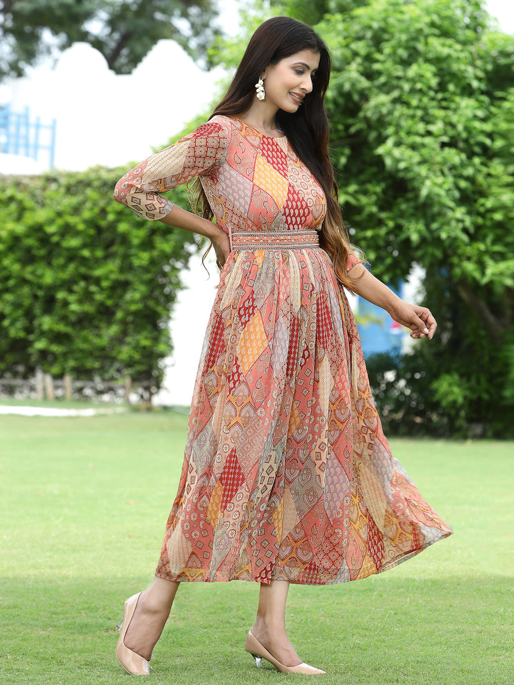 Juniper Multi Chiffon Festive Printed Flared Jump Suit For Women - Distacart