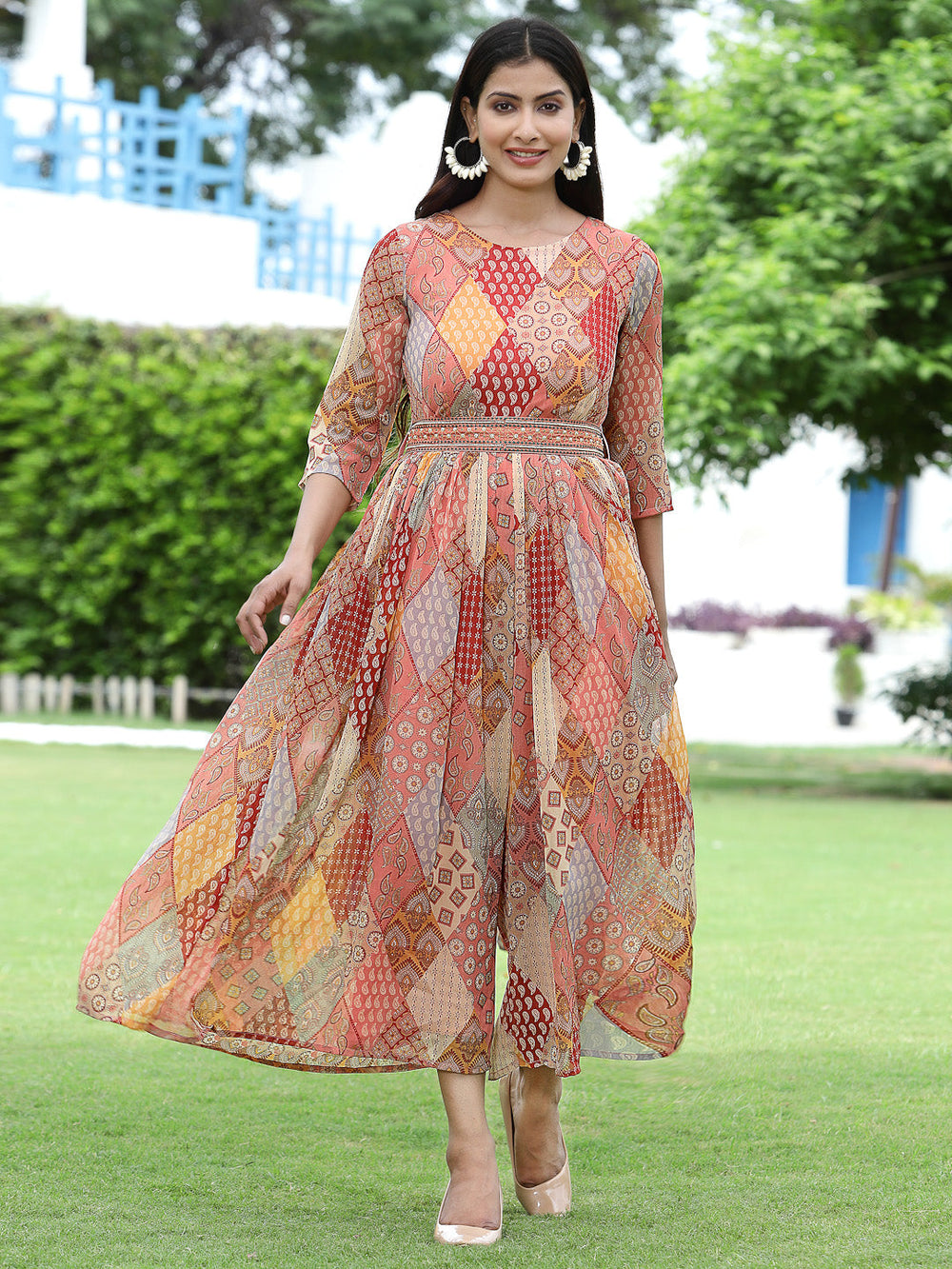 Juniper Multi Chiffon Festive Printed Flared Jump Suit For Women - Distacart