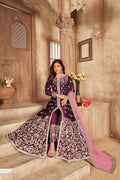 Anaita Purple Embroidered Art Silk Anarkali Suit - Distacart
