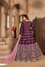 Anaita Purple Embroidered Art Silk Anarkali Suit - Distacart