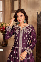 Anaita Purple Embroidered Art Silk Anarkali Suit - Distacart