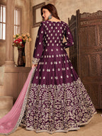 Myra Wine Art Silk Embroidered Anarkali Suit