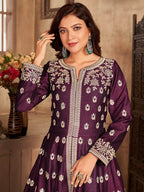 Myra Wine Art Silk Embroidered Anarkali Suit