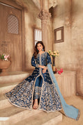 Anaita Navy Blue Embroidered Art Silk Anarkali Suit - Distacart