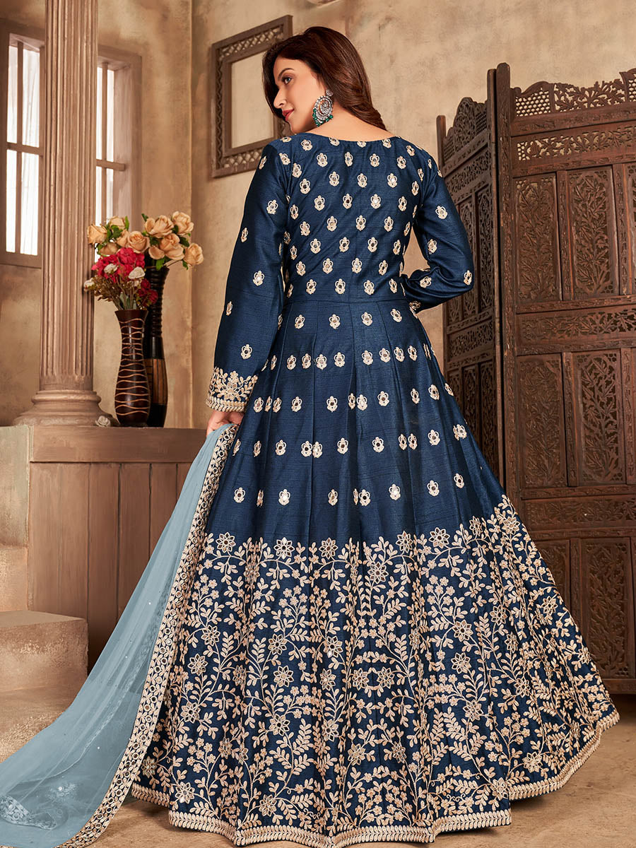 Myra Navy Blue Art Silk Embroidered Anarkali Suit