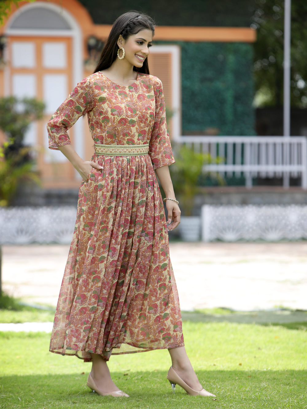 Juniper Fuchsia Chiffon Casual Wear Printed Flared Jumpsuit - Distacart