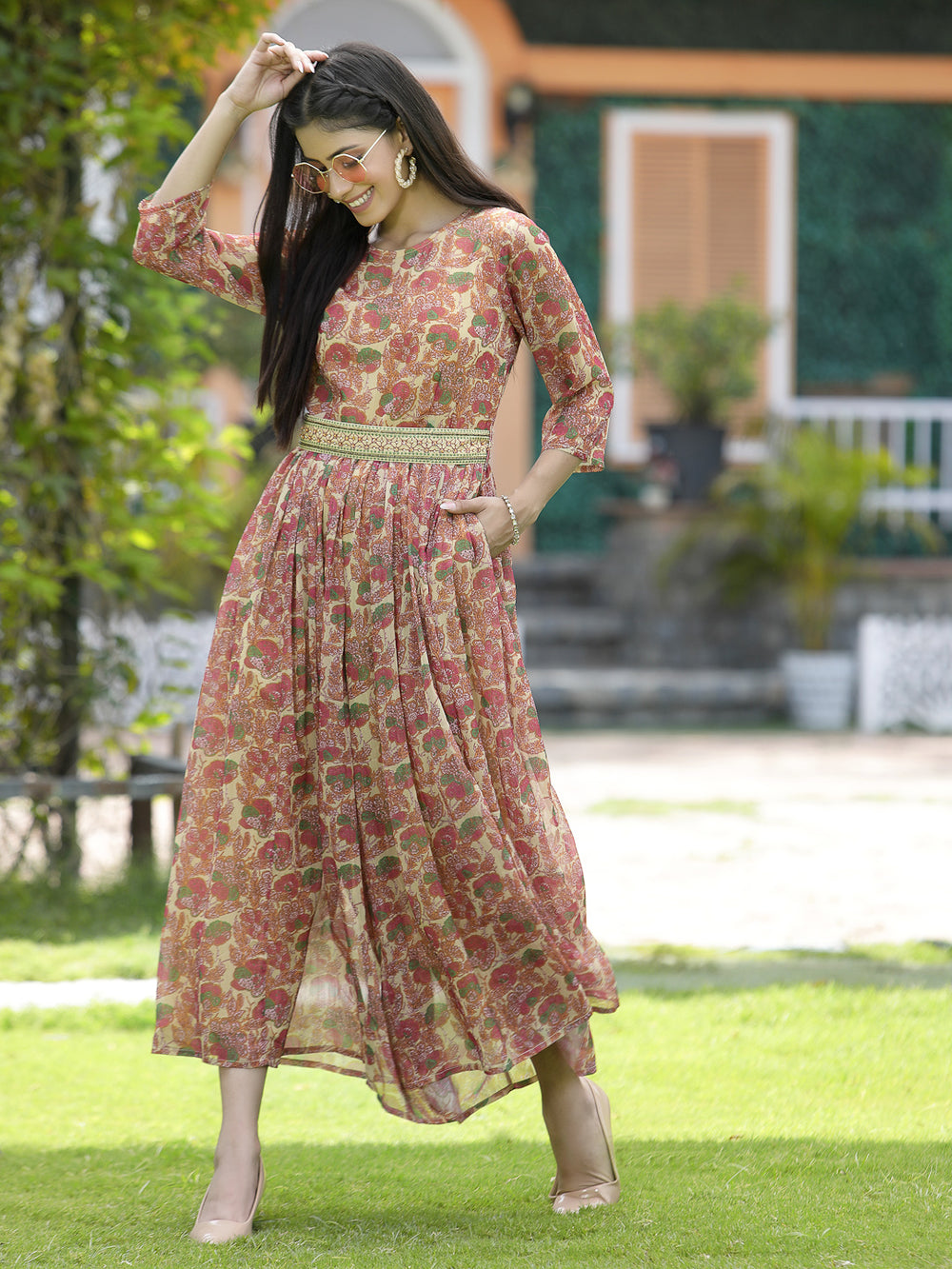 Juniper Fuchsia Chiffon Casual Wear Printed Flared Jumpsuit - Distacart