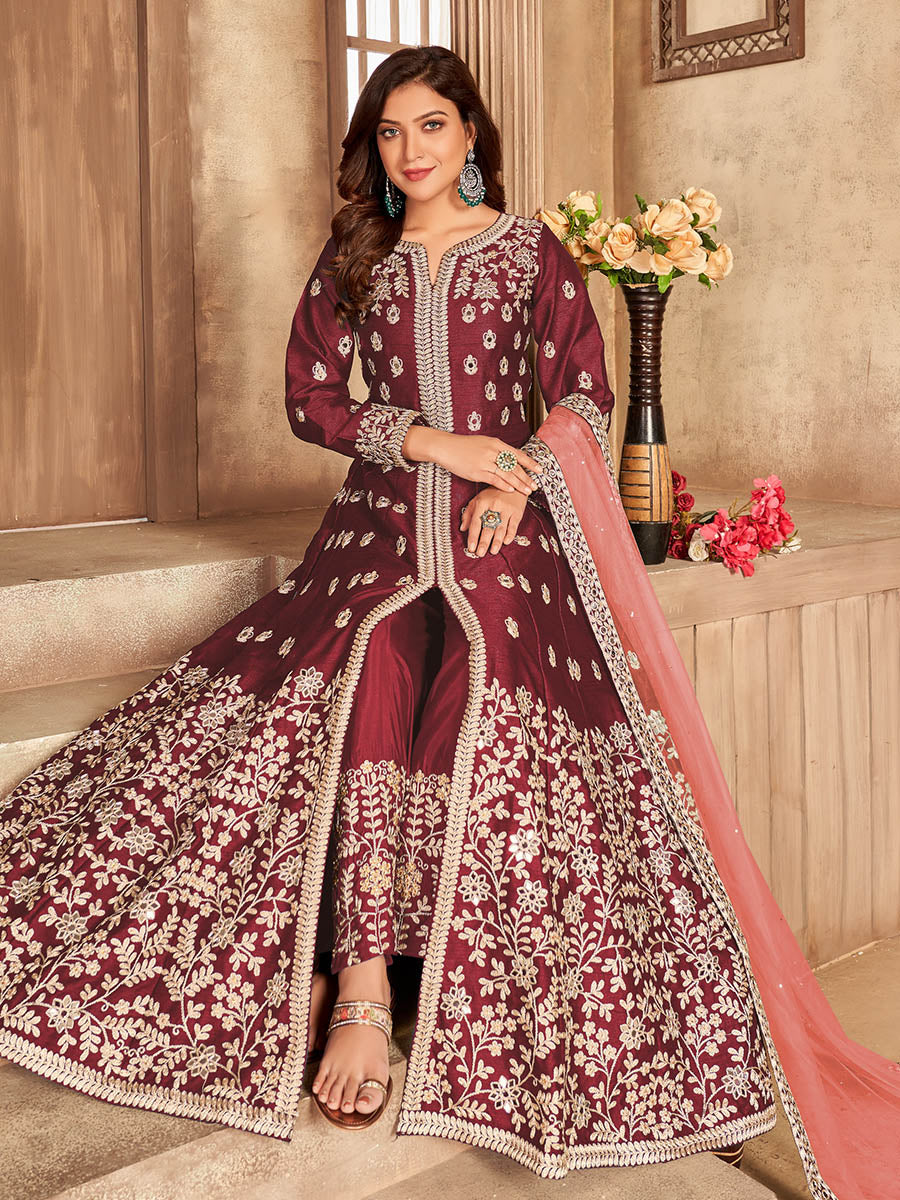 Myra Red Art Silk Embroidered Anarkali Suit