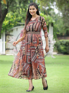 Juniper Brown Multi Chiffon Festive Printed Flared Jump Suit For Women - Distacart
